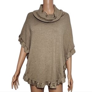 Joseph A Poncho Sweater in Tan Cowl Neckline Ruffled‎ Hem Size M  Medium  NWT